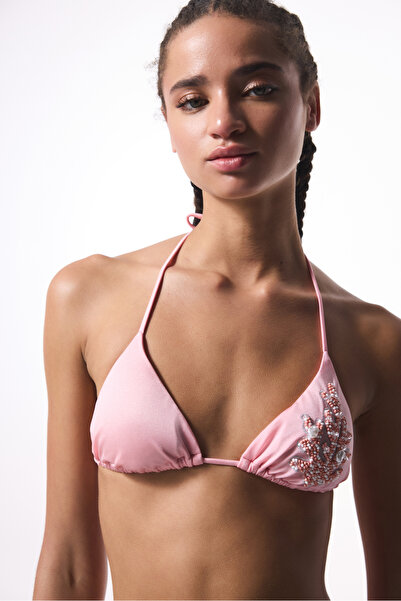 Penti Pink Beaded Triangle Bikini Top - Gamze Erçel Collection