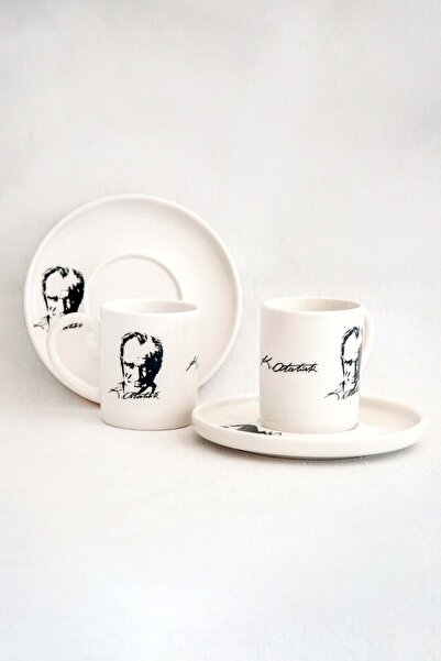 Bursa Porselen Dekor K,Atatürk Two-Person Coffee Cup Set