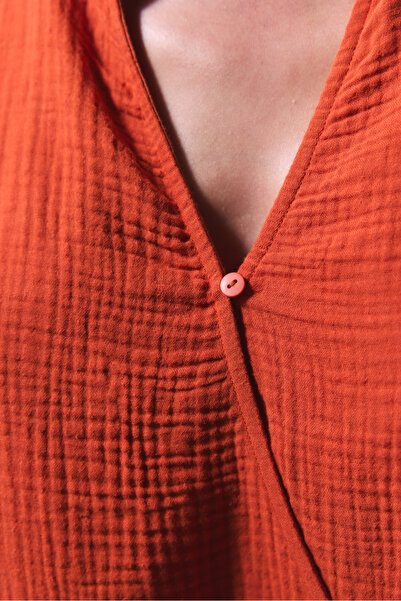 Penti Normal V-Neck Orange Women's Shirt Plk9044825Iy