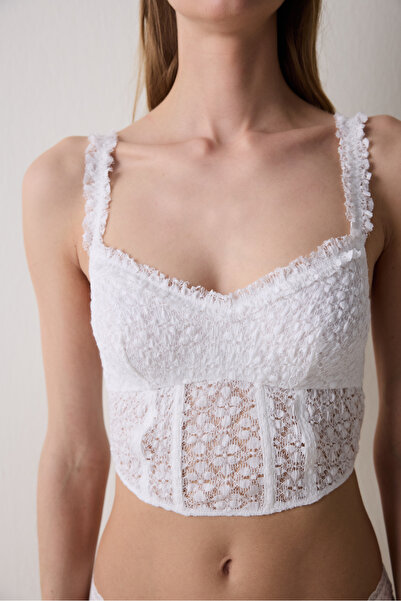 Penti Crinkle-Spitzenkorsett Off-White Croplet