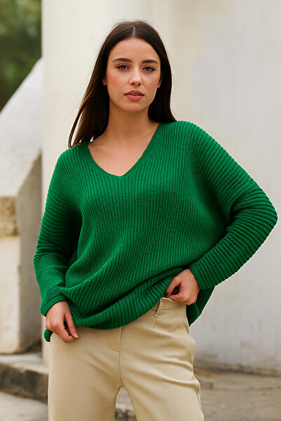 Marvine Pulover de tricotat confortabil cu decolteu în V pentru femei