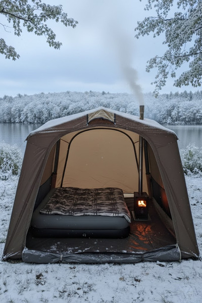 Trend Maison 210D Oxford Soba Baca Çıkışlı Şişme Çadır 290X290XH220 Haki + Pompa Dahil