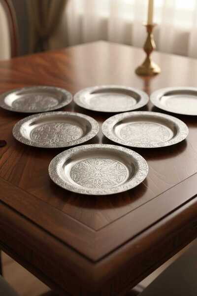 ARTERAS 13 Cm Otantik Desenli Krom Çelik Meze Tabağı