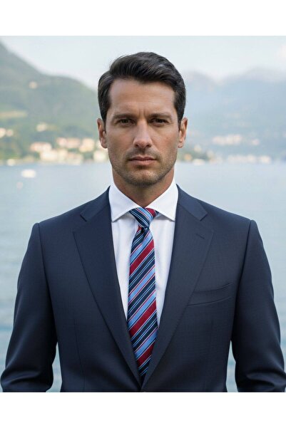 1001 Kravat ربطة عنق حريرية بخطوط حمراء وزرقاء بعرض 7.5 سم