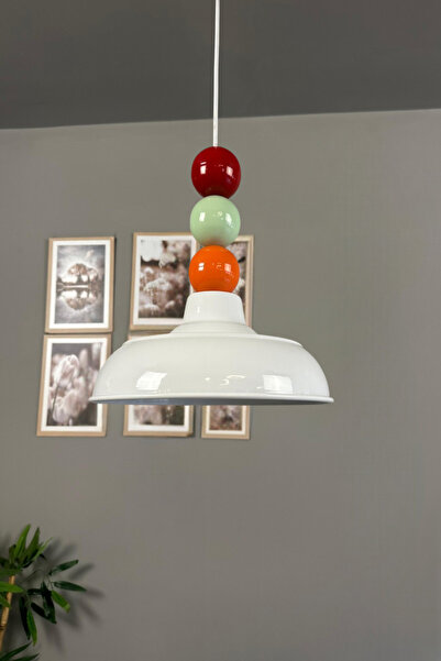 Bamyum Veluna Beyaz Avize Renkli Boncuk Başlık Avize Retro Sarkıt Ofis Showro...