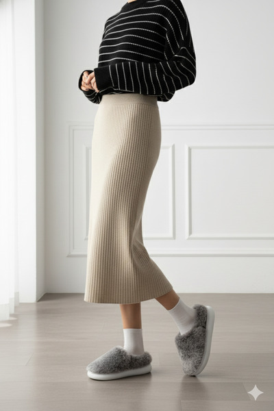 FootFrenzy Women's Winter Warm Fur Detailed Comfortable Indoor Eva Sole Home Slippers