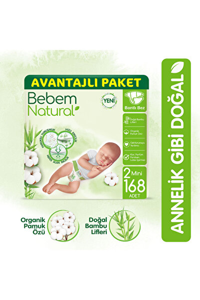 Bebem Natural حفاضات أطفال مقاس 2 عبوة صغيرة مميزة 168 قطعة