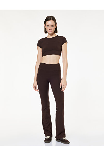 Koton High Waist Spanish Leg Opening Stitching Detail Sports Leggings