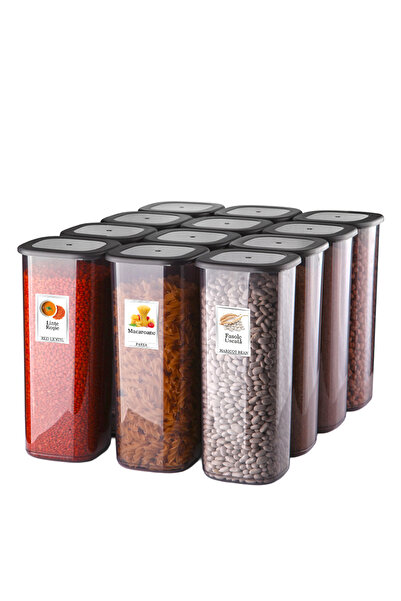 Ginza Maison 12 Food Containers (1750 ml) for Fridge, Freezer, Microwave, +25 labels, Anthracite