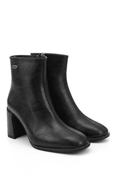 GÖNDERİ(R) Γυναικείες μαύρες μπότες με φερμουάρ με χοντρό τακούνι