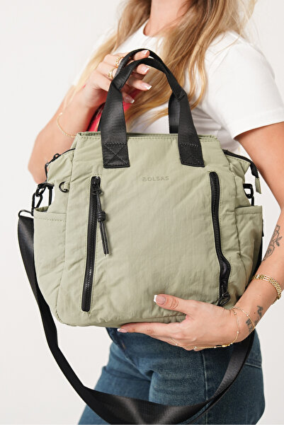 Solo Bag Women's Khaki Multi-Compartment Waterproof Crinkle Daily Crossbody Hand and Shoulder Bag