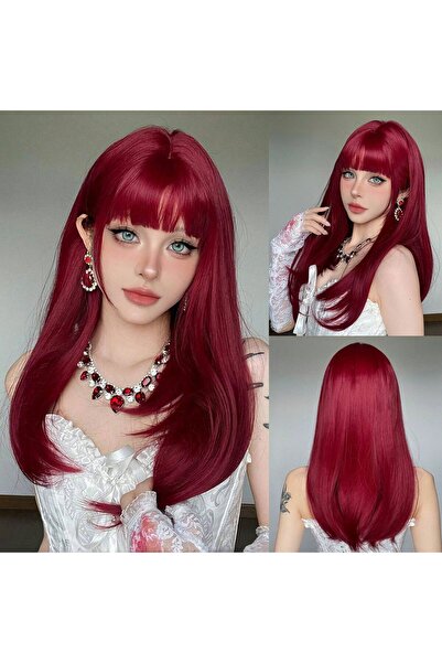 REMY HAİR Kızıl Fiber Sentetik Orta Boy Perçemli Peruk