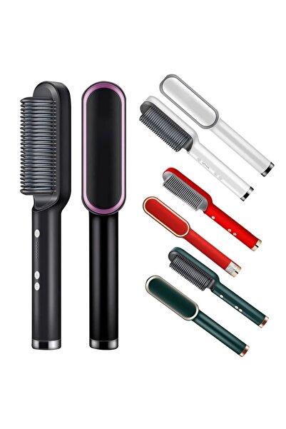 Generic 2-in-1 Hair Electric Straightener Brush and Curler (White)