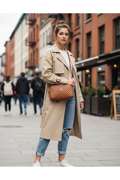 derrymore Quilted Zippered Magnetic Closure Compartment Multi-Pocket Daily Women's Shoulder Bag Brown