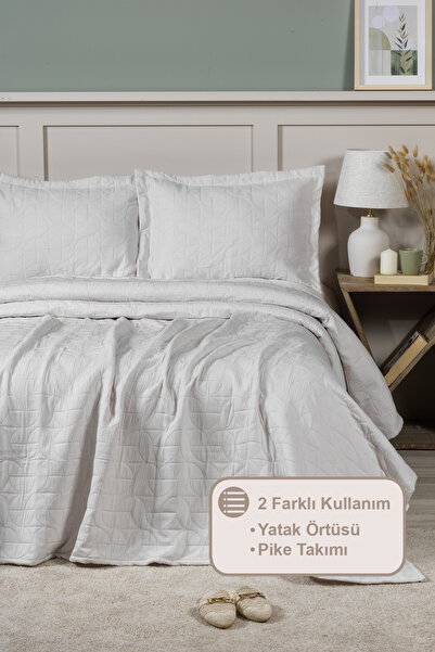 Elart Infınıtıy Bedspread Set Double Size (240X250 cm) Ecru