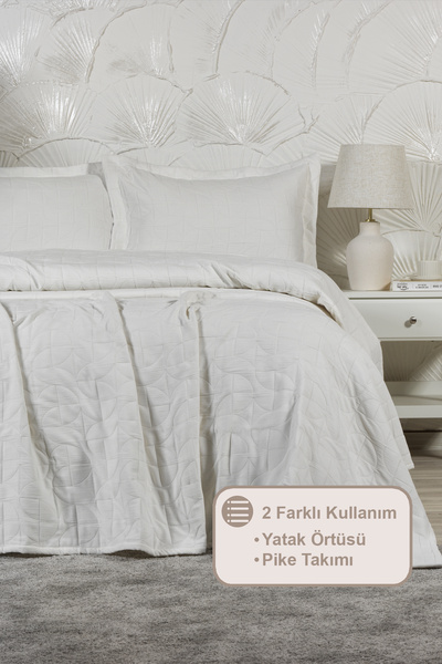 Elart Infınıtıy Bedspread Set Double Size (240X250 cm) Cream