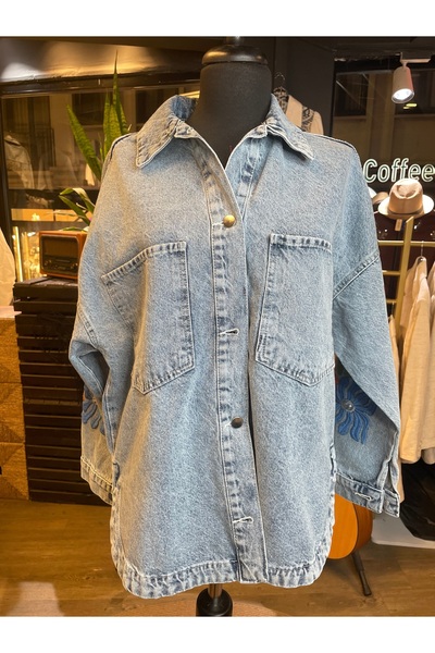 Dadali Women's Stone Embroidered Long Sleeve Cotton Denim Jacket