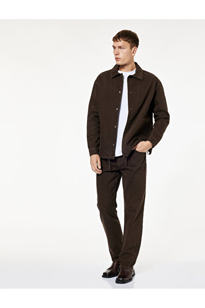 Koton Βαμβακερό τζιν μπουφάν με λεπτομέρεια στη μέση, γιακά πουκάμισου, κουμπιά, που πλένεται, oversized