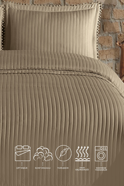 Elart Florita Bedspread Set Double Size (240X260 cm) Beige