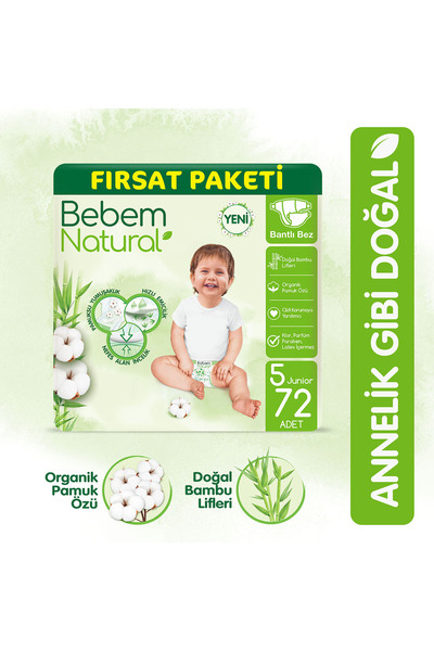 Bebem Natural Bebek Bezi 5 Beden Junior Fırsat Paketi 72 Adet