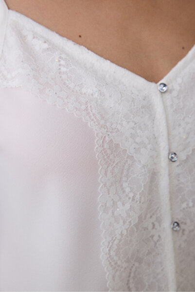 Penti Bridal Delicate Saten Kırık Beyaz Atlet Pijama Üstü