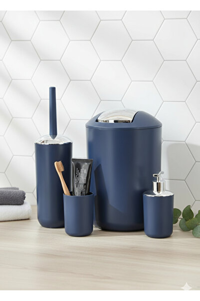 Saban مجموعة ملحقات الحمام باللون الأزرق الداكن - سلة المهملات