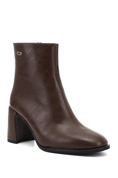 GÖNDERİ(R) Γυναικείες μπότες με χοντρό τακούνι με φερμουάρ σε καφέ χρώμα