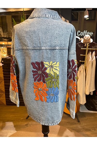 Dadali Women's Stone Embroidered Long Sleeve Cotton Denim Jacket