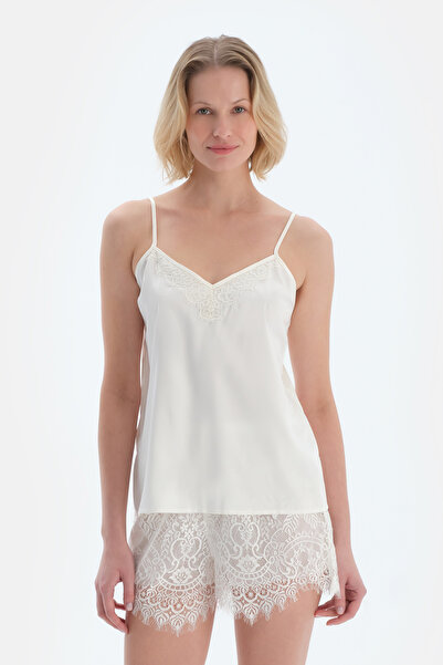 Dagi Off-White Lace Detailed Satin Bridal Camisole