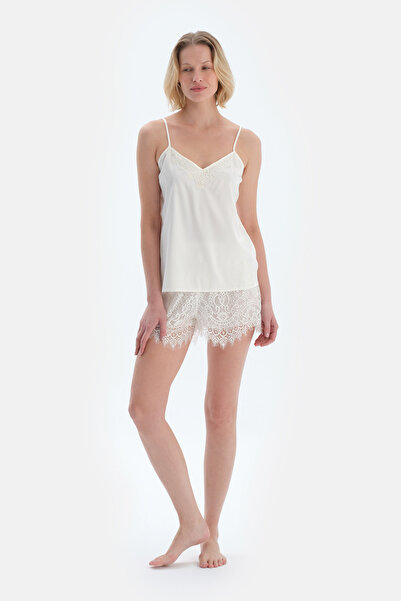 Dagi Off-White Lace Detailed Satin Bridal Camisole