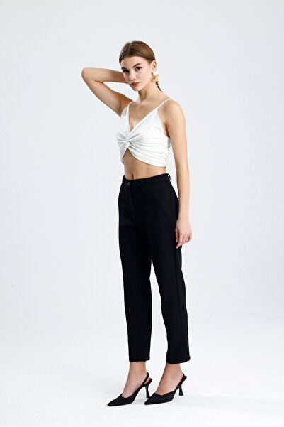 Sense Pantolon - Bilekte Atlas Kumas Pantolon | Pnt19003 Siyah