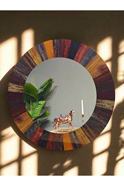 lufihome Kine – Ahşap Tonlu Desenli Yuvarlak Ayna
