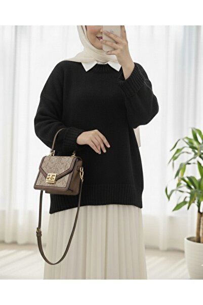 Modamorfo Φούστα Crew Neck Twill Casual Knitwear Πουλόβερ - Μαύρο