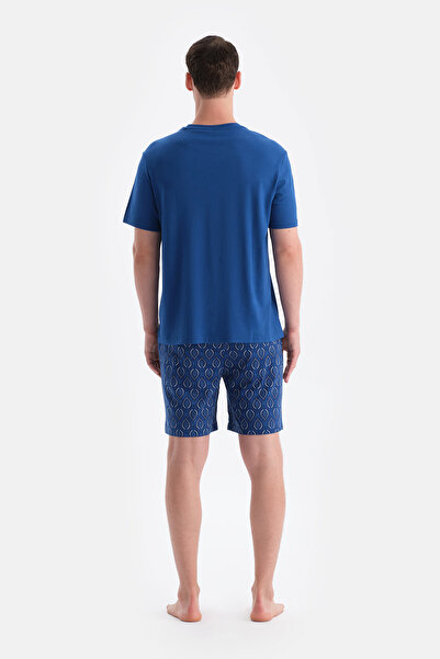 Dagi Sax Blue Print Detailed T-Shirt Shorts Set