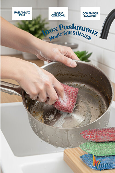 VİPEX إسفنجة غسيل الأطباق من السلك المقاوم للصدأ السحري فائقة التحمل 2 قطعة