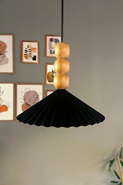 Bamyum Avilla Siyah Tekli Metal Avize Ahşap Üç Boncuk Rustik Cafe Mutfak Mode...