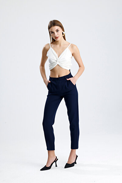 Sense Pantolon - Bilekte Atlas Kumas Pantolon | Pnt19003 Lacıvert