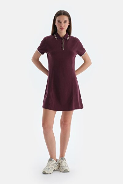 Dagi Plum Women's Modal Blend Short Sleeve Buttoned Dress