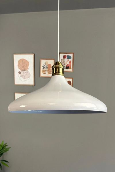 Bamyum Champion Beyaz İç Beyaz Eskitme Lale Başlık Tekli Avize Sarkıt Salon L...