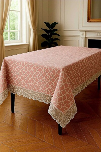 Rona Home Luxury Stain Resistant Waterproof Tablecloth Powder-Colored Lace Tablecloth Elegant Design