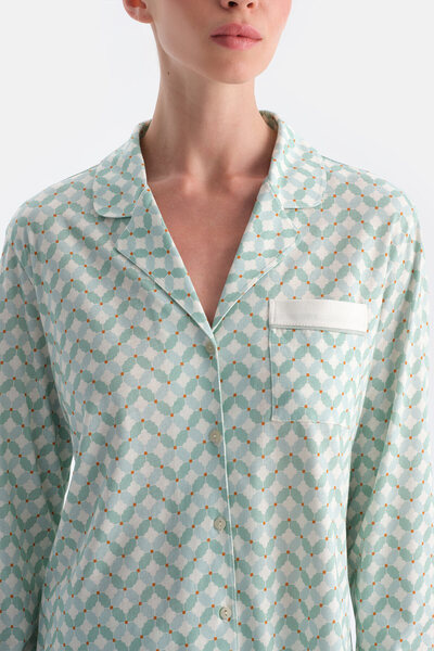 Dagi Water Green Geometric Patterned Shirt Pants Set