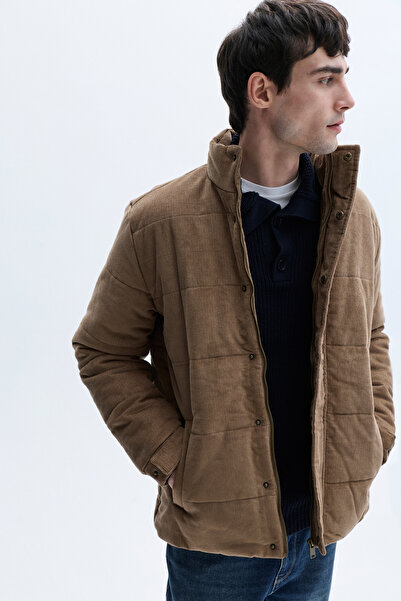 Mudo Stand-Up Collar Velvet Textured Puffer Coat