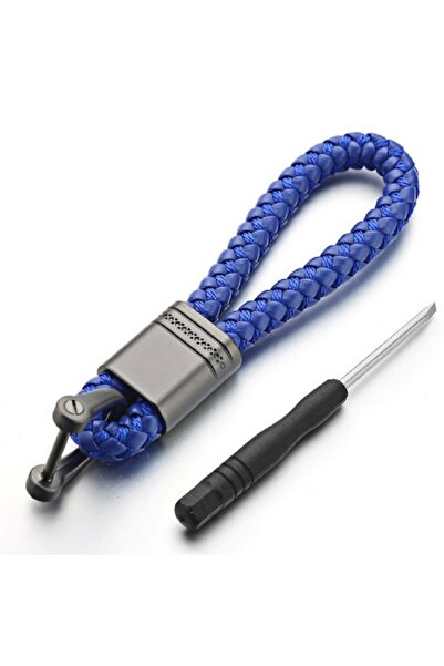 Vtk Μεταλλικό μπρελόκ με μπλε πλεκτό δέρμα για κλειδί αυτοκινήτου