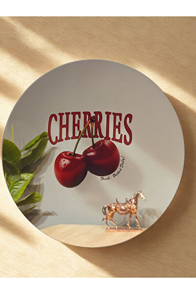 lufihome Flux – Kırmızı Kiraz Baskılı Yuvarlak Ayna