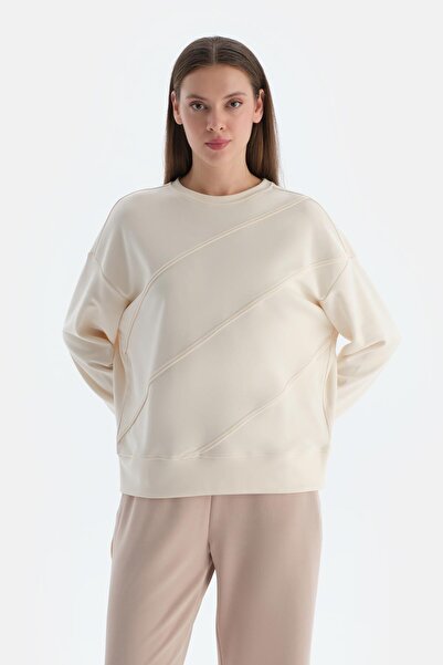 Dagi Hanorac modal pentru damă ecru cu detaliu de țevi