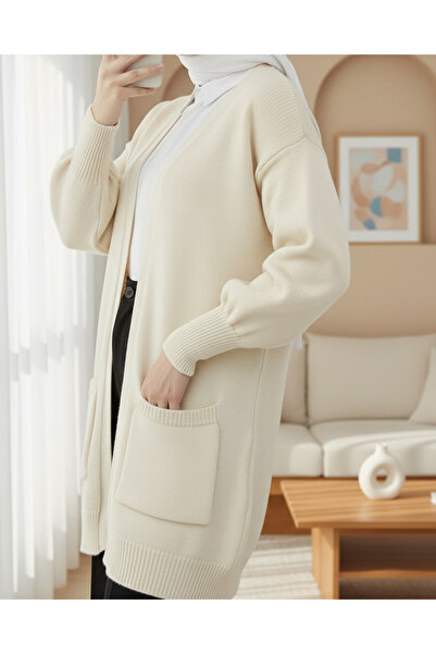 Modamorfo Yumoş Двокишеньковий трикотажний кардиган - Кремовий