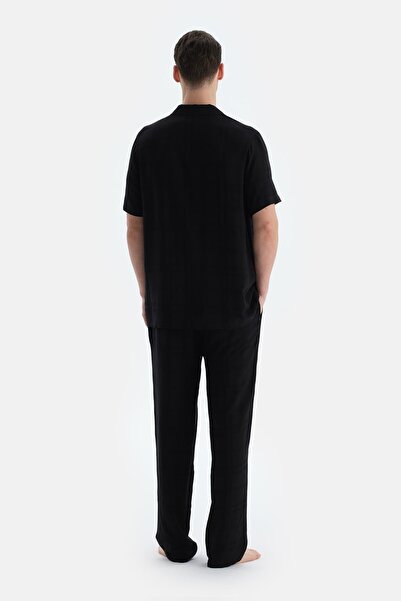 Dagi Black Striped Short Sleeve Woven Groom Shirt