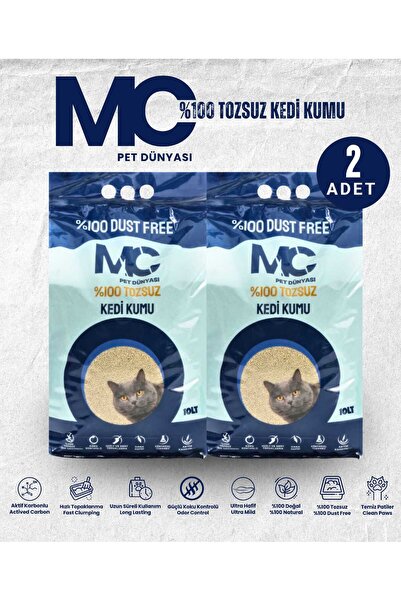 MCPET MC PET DÜNYASI %100 TOZSUZ KEDİ KUMU 10LTX2 Adet Kokusuz,Topaklanan (An...