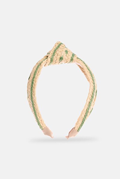 Dagi Green-Ecru Women's Square Patterned Straw Crown
