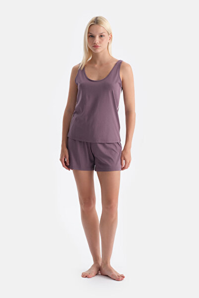 Dagi Plum Thick Strap Cotton Modal Tank Top Shorts Set